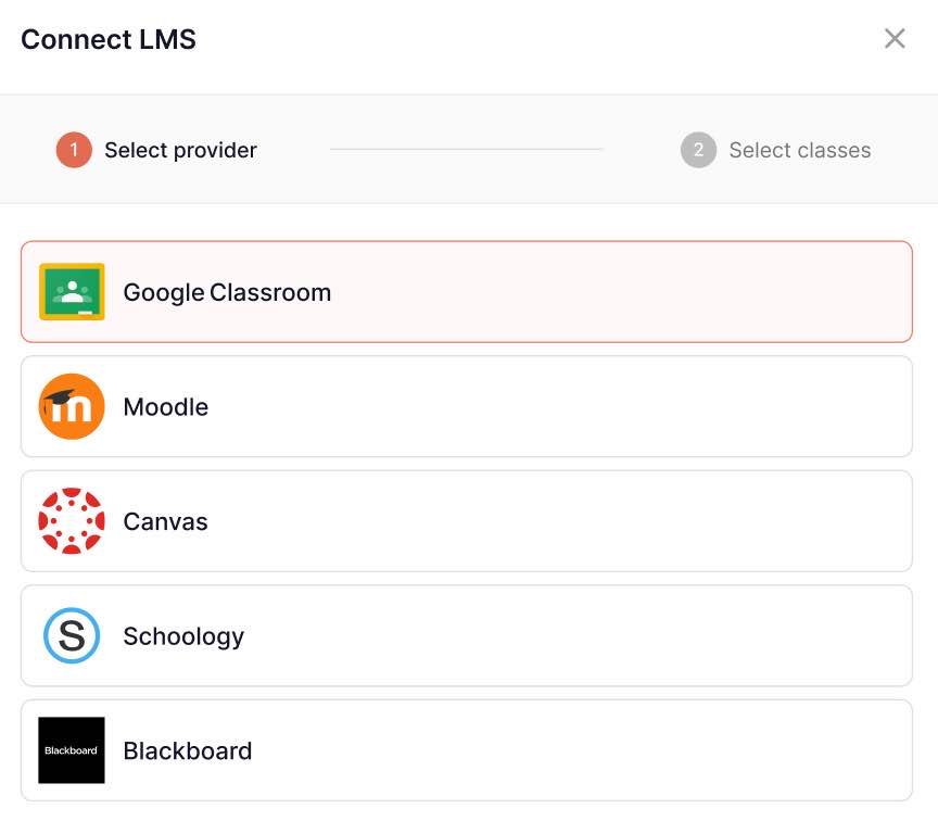 LMS integrations view with roster sync and grade publishing workflow